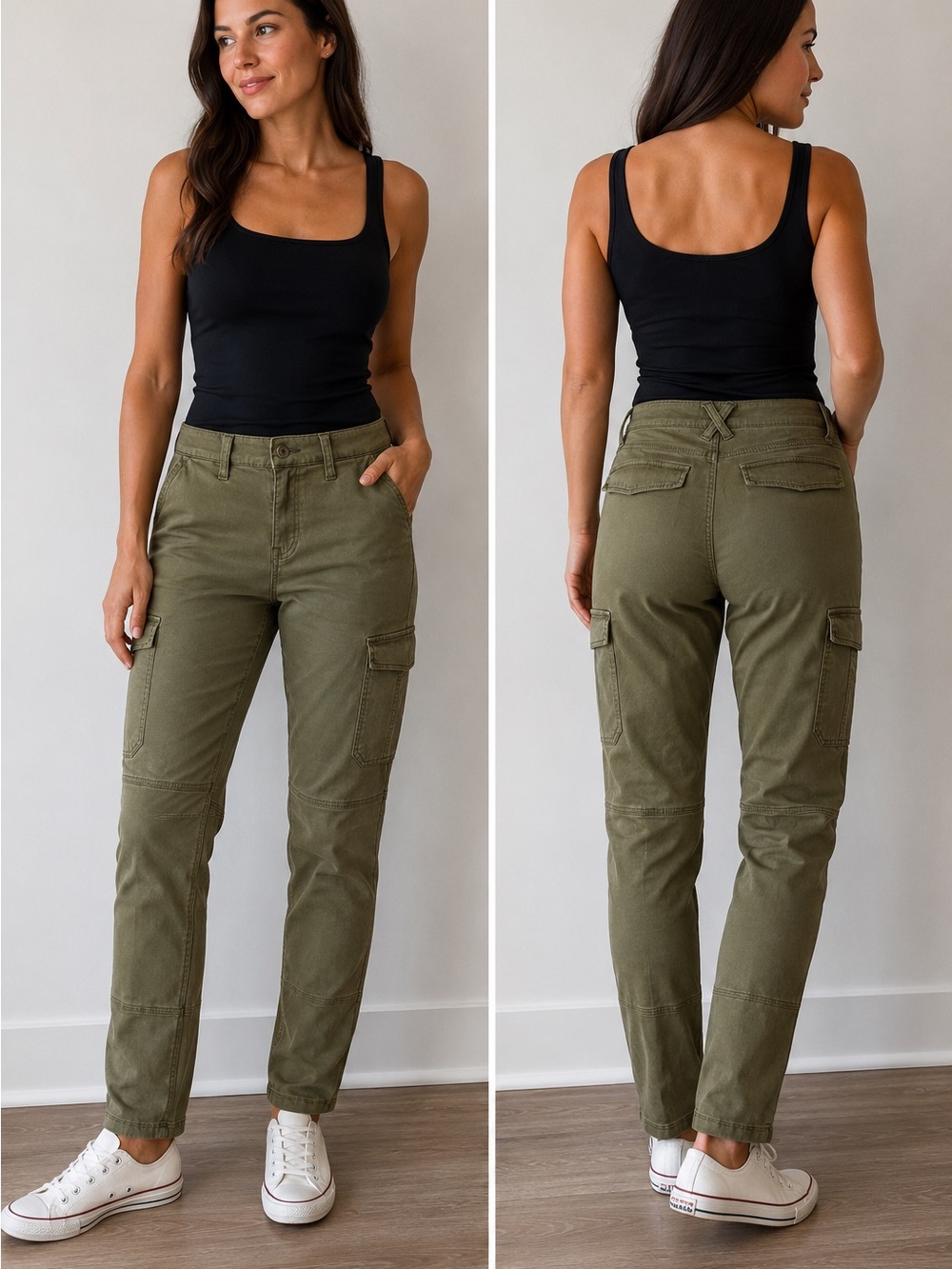 H&M Olive Straight-Leg Cargo Pants